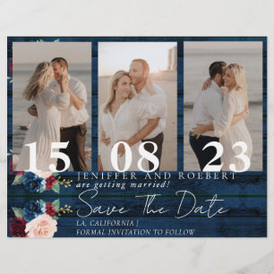Rustikale Florale Fotocollage Save the Date Karte