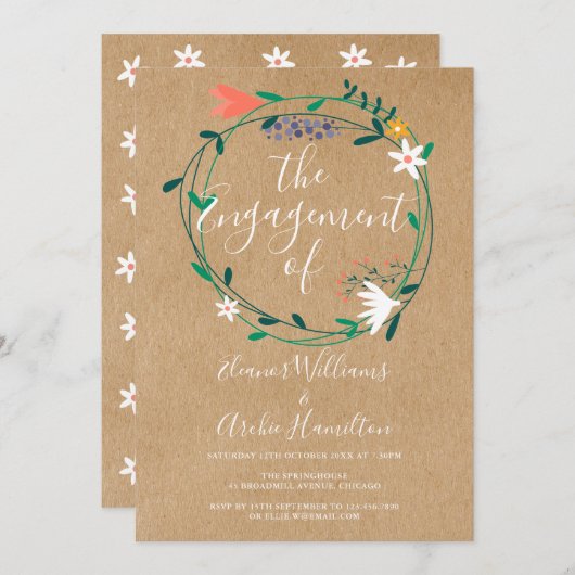 Rustikale florale Garland-Engagement Einladung (Vorne/Hinten)