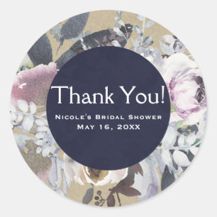 Rustikale Florale Glamour Navy Kraft Hochzeit Brau Runder Aufkleber