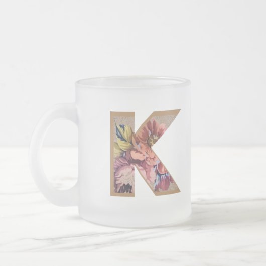 Rustikale, florale große Monogramm K Mattglastasse (Links)