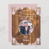 Rustikale, florale, helle Holzkiste Save the Date Ankündigungspostkarte (Vorne/Hinten)