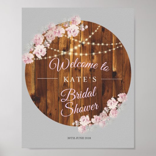 Rustikale, florale, helle Streifen aus Holz Brautp Poster (Vorne)