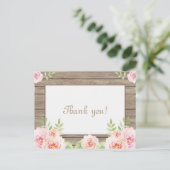 Rustikale, florale Hochzeit aus Holz Danke Postkarte (Stehend Vorderseite)