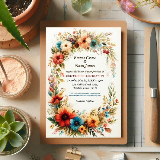 Rustikale Florale Hochzeit Einladung