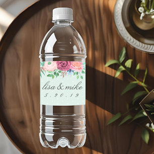 Rustikale Florale Hochzeit Grüne Wasserflaschenetikett