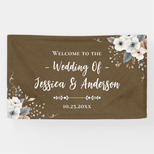 Rustikale Florale Hochzeits-Faux-Kraftpapier-Textu Banner (Horizontal)