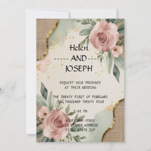 Rustikale Florale Hochzeitseinladung Dusty Rose Einladung