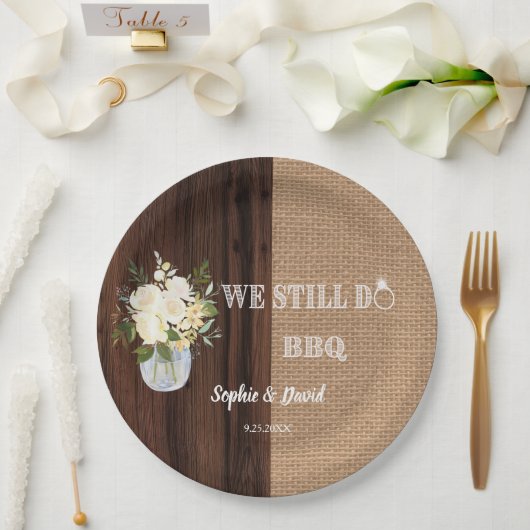 Rustikale Florale Jute Scheune WIR MACHEN IMMER NO Pappteller (Hochzeit)