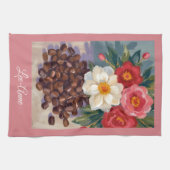 Rustikale florale Kaffeebohnen in Aquarell Geschirrtuch (Horizontal)