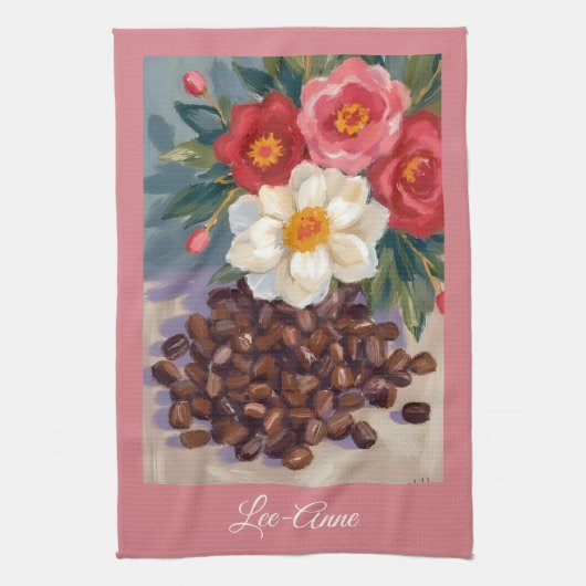Rustikale florale Kaffeebohnen in Aquarell Geschirrtuch (Vertikal)
