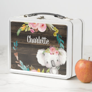 Rustikale, florale Koala Personalisiert Girls Metall Brotdose