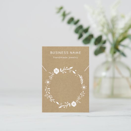 Rustikale, florale Kraft-Netzklace-Display-Karte Visitenkarte (Stehend Vorderseite)