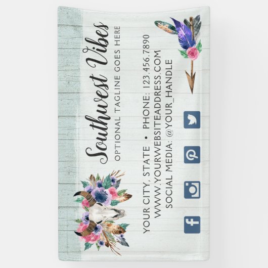 Rustikale, florale Kuh Skull Wasserfarbe Holz Boho Banner (Vertikal)