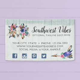 Rustikale, florale Kuh Skull Wasserfarbe Holz Boho Banner