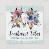 Rustikale, florale Kuh Skull Wasserfarbe Holz Boho Quadratische Visitenkarte (Vorderseite)