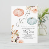 Rustikale florale Kürbisgeschlecht offenbart Einla Einladung (Stehend Vorderseite)