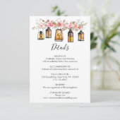 Rustikale, florale Laterne Hochzeitdetails Einladung (Stehend Vorderseite)
