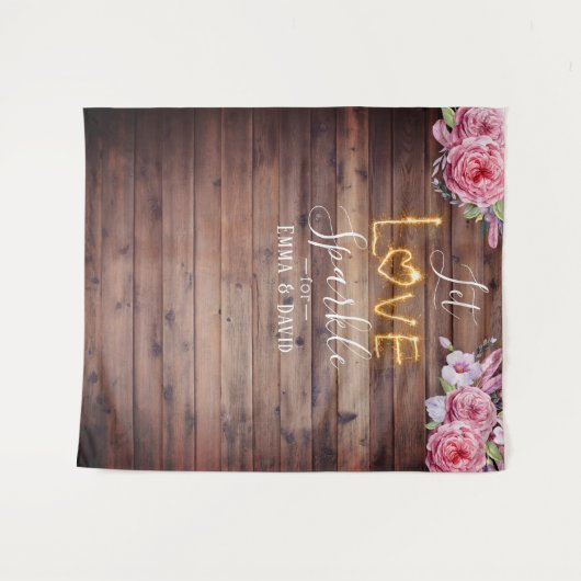 Rustikale, florale Liebe Sparkle Hochzeit Hintergr Wandteppich (Vorderseite (Horizontal))