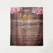 Rustikale, florale Liebe Sparkle Hochzeit Hintergr Wandteppich (Vorderseite)