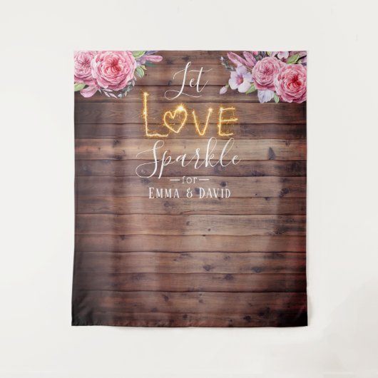 Rustikale, florale Liebe Sparkle Hochzeit Hintergr Wandteppich (Vorderseite)