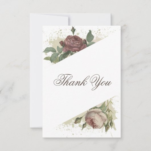 Rustikale florale Moderne Burgund Marsala GoldWedd Dankeskarte (Vorderseite)