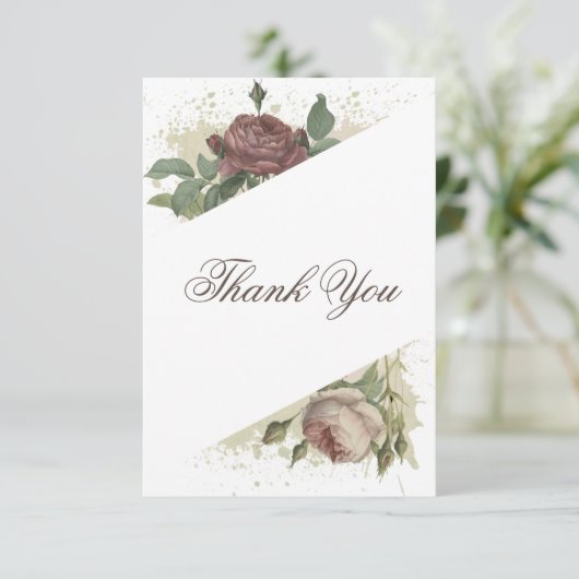 Rustikale florale Moderne Burgund Marsala GoldWedd Dankeskarte (Stehend Vorderseite)