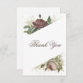 Rustikale florale Moderne Burgund Marsala GoldWedd Dankeskarte (Vorne/Hinten)