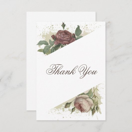 Rustikale florale Moderne Burgund Marsala GoldWedd Dankeskarte (Vorne/Hinten)