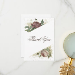 Rustikale florale Moderne Burgund Marsala GoldWedd Dankeskarte