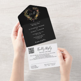 Rustikale florale Moderne QR Code Hochzeit All In One Einladung