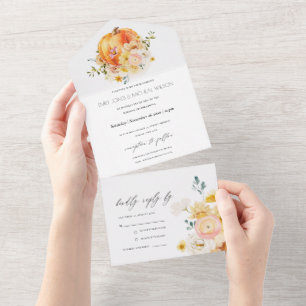 Rustikale Florale Orange Herbst-Kürbis-Hochzeit All In One Einladung
