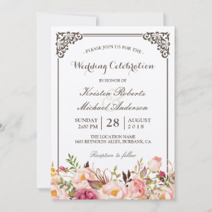 Rustikale florale Rahmen, echte Kraft Hochzeitsfei Einladung