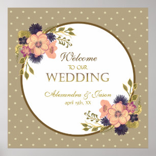 Rustikale Florale Rosa und Gold Willkommens Hochze Poster