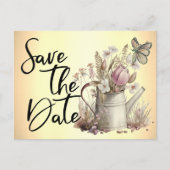 Rustikale, florale Save the Date Wiedersehen Ankündigungspostkarte (Vorderseite)