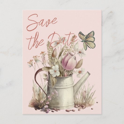 Rustikale, florale Save the Date Wiedersehen Ankündigungspostkarte (Vorderseite)