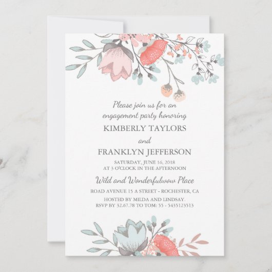 Rustikale florale Vintage Engagement-Partei Einladung (Vorderseite)