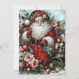 Rustikale Florale Vintage-Weihnachtsmann-Weihnacht Feiertagskarte