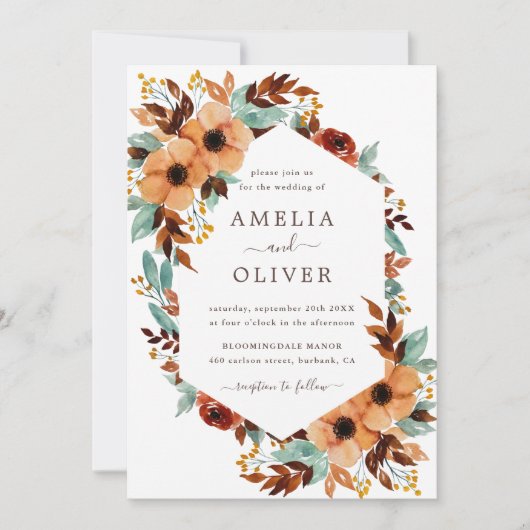 Rustikale, florale Wasserfarbe Weiß und Minze Hoch Einladung (Vorderseite)