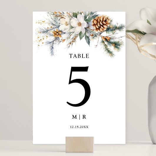 Rustikale Florale Winterhochzeit Tischnummer