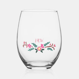 Rustikale Florals mit Initialen Weinglas Ohne Stiel
