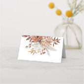 Rustikale Florals Namen Brauner Text Datum Hochzei Platzkarte (Rückseite)