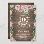 Rustikale, florenrosa Zwerge 100. Geburtstag Einladung (Vorne/Hinten)