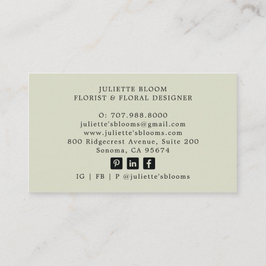 Rustikale Florist Gardener Business Card Visitenkarte (Rückseite)