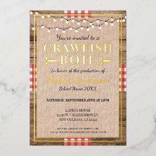 Rustikale Flusskrebs-Kochparty-Hochschulabschlussf Folieneinladung