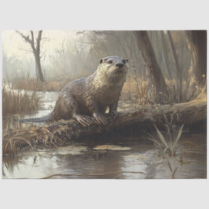 Rustikale Flussmündung Otter Wildlife Painting Dec Seidenpapier