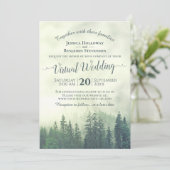 Rustikale Foggy Green Pine Forest Virtual Wedding Einladung (Stehend Vorderseite)