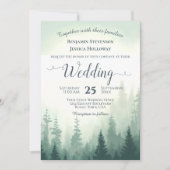 Rustikale Foggy Woodland Adventure Pines Wedding Einladung (Vorderseite)