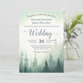 Rustikale Foggy Woodland Adventure Pines Wedding Einladung (Stehend Vorderseite)