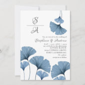Rustikale Foliage Blue & White Gingko Wedding Einladung (Vorderseite)