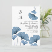 Rustikale Foliage Blue & White Gingko Wedding Einladung (Stehend Vorderseite)